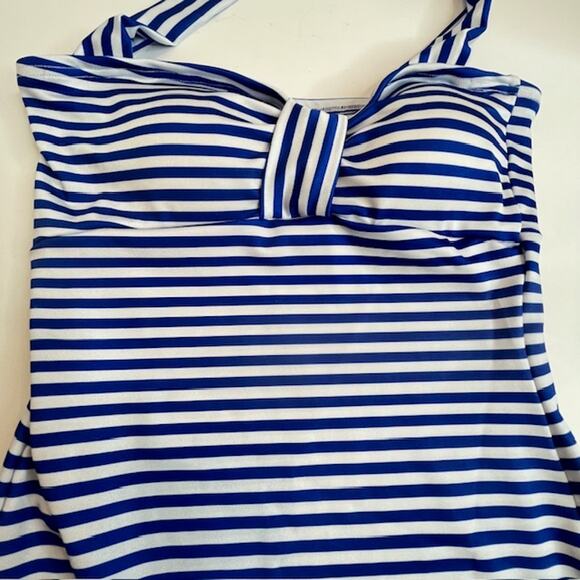 Beverly Swimwear Blue & White Stripe Tankini Swimsuit Top Sz Small - Picture 3 of 9